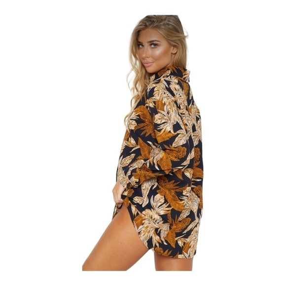 PLT Black Palm Leaf Print Beach Shirt - Picture 3 of 10